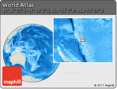Shaded Relief Location Map of the Area around 16° 29' 14" S, 168° 22' 30" E