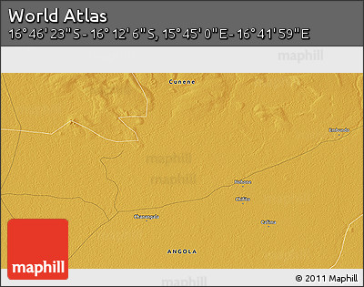 Physical 3D Map of the Area around 16° 29' 14" S, 16° 13' 30" E