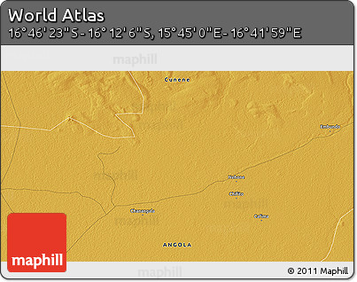 Physical 3D Map of the Area around 16° 29' 14" S, 16° 13' 30" E