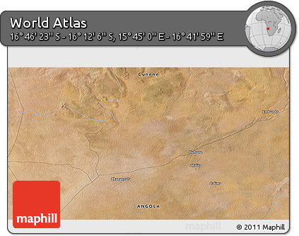 Satellite 3D Map of the Area around 16° 29' 14" S, 16° 13' 30" E