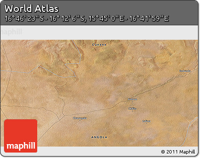 Satellite 3D Map of the Area around 16° 29' 14" S, 16° 13' 30" E