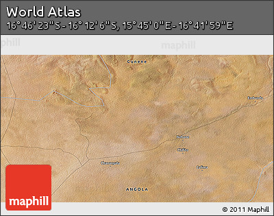 Satellite 3D Map of the Area around 16° 29' 14" S, 16° 13' 30" E