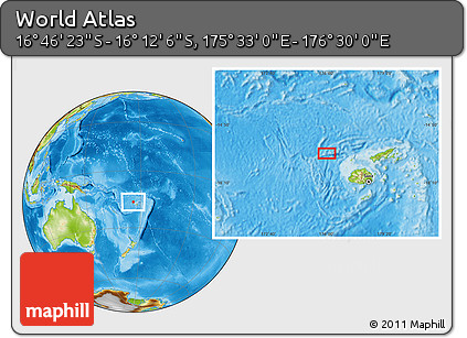 Physical Location Map of the Area around 16° 29' 14" S, 176° 1' 30" E
