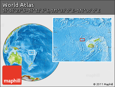 Physical Location Map of the Area around 16° 29' 14" S, 176° 1' 30" E