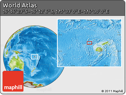 Physical Location Map of the Area around 16° 29' 14" S, 176° 1' 30" E