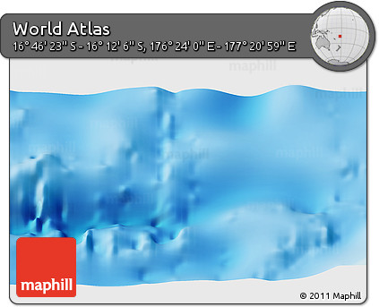 Physical 3D Map of the Area around 16° 29' 14" S, 176° 52' 30" E