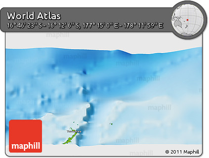 Physical 3D Map of the Area around 16° 29' 14" S, 177° 43' 29" E