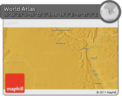 Physical 3D Map of the Area around 16° 29' 14" S, 18° 46' 29" E