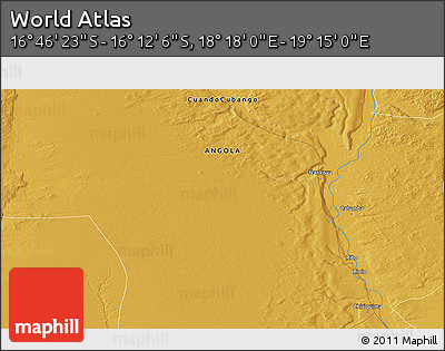 Physical 3D Map of the Area around 16° 29' 14" S, 18° 46' 29" E