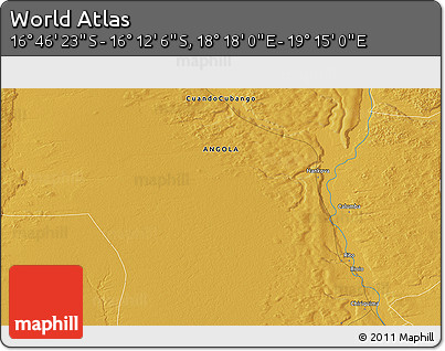 Physical 3D Map of the Area around 16° 29' 14" S, 18° 46' 29" E
