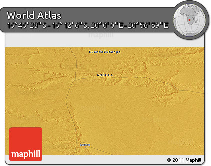 Physical 3D Map of the Area around 16° 29' 14" S, 20° 28' 30" E