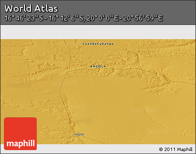 Physical 3D Map of the Area around 16° 29' 14" S, 20° 28' 30" E