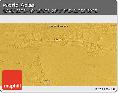 Physical 3D Map of the Area around 16° 29' 14" S, 20° 28' 30" E