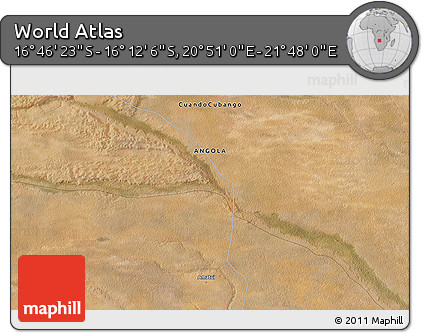 Satellite 3D Map of the Area around 16° 29' 14" S, 21° 19' 30" E