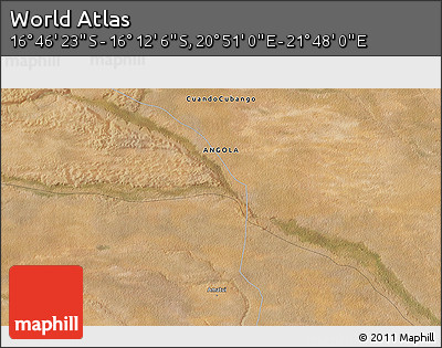 Satellite 3D Map of the Area around 16° 29' 14" S, 21° 19' 30" E