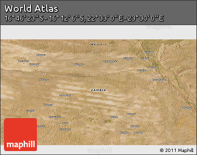 Satellite 3D Map of the Area around 16° 29' 14" S, 23° 1' 29" E