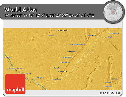 Physical 3D Map of the Area around 16° 29' 14" S, 23° 52' 30" E