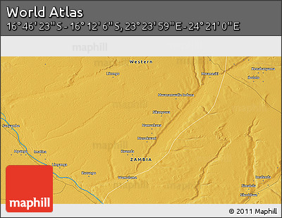 Physical 3D Map of the Area around 16° 29' 14" S, 23° 52' 30" E