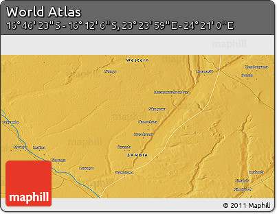 Physical 3D Map of the Area around 16° 29' 14" S, 23° 52' 30" E
