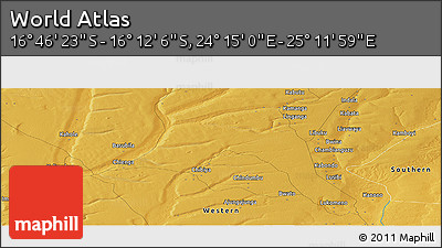 Physical Panoramic Map of the Area around 16° 29' 14" S, 24° 43' 30" E