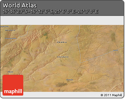 Satellite 3D Map of the Area around 16° 29' 14" S, 25° 34' 30" E