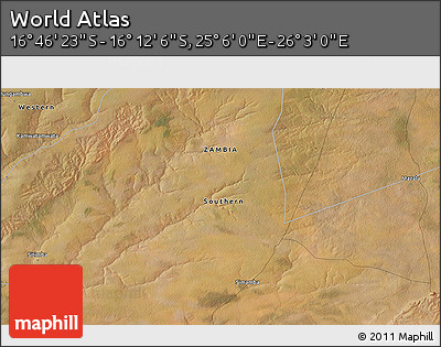 Satellite 3D Map of the Area around 16° 29' 14" S, 25° 34' 30" E