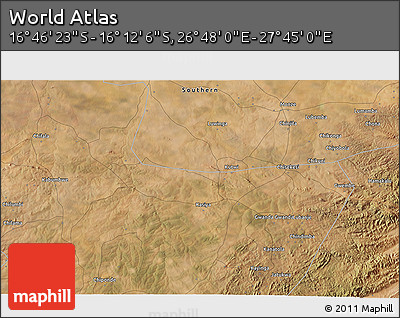 Satellite 3D Map of the Area around 16° 29' 14" S, 27° 16' 29" E