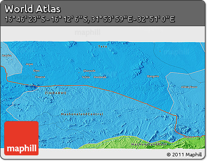 Political 3D Map of the Area around 16° 29' 14" S, 32° 22' 30" E