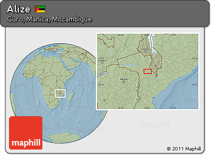 Savanna Style Location Map of Alize, hill shading