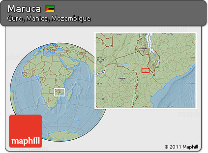Savanna Style Location Map of Maruca, hill shading