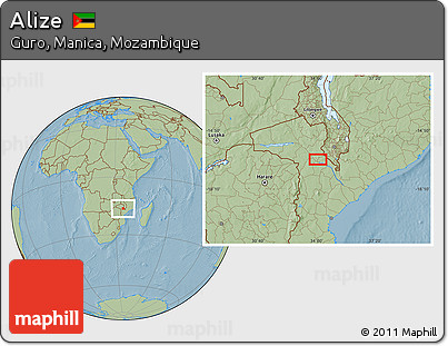 Savanna Style Location Map of Alize, hill shading