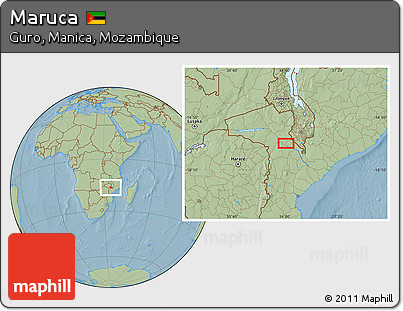 Savanna Style Location Map of Maruca, hill shading