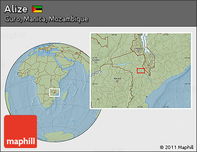 Savanna Style Location Map of Alize, hill shading