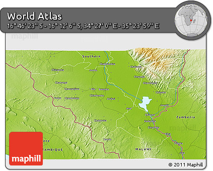 Physical 3D Map of the Area around 16° 29' 14" S, 34° 55' 29" E
