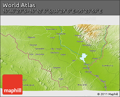 Physical 3D Map of the Area around 16° 29' 14" S, 34° 55' 29" E