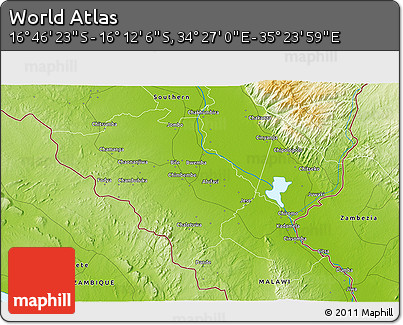 Physical 3D Map of the Area around 16° 29' 14" S, 34° 55' 29" E