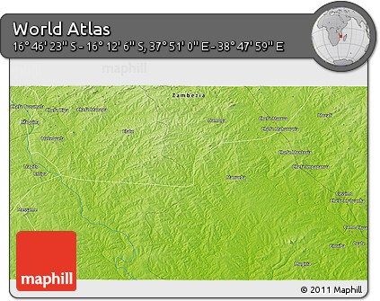 Physical 3D Map of the Area around 16° 29' 14" S, 38° 19' 30" E