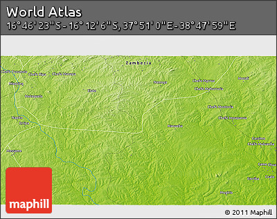 Physical 3D Map of the Area around 16° 29' 14" S, 38° 19' 30" E