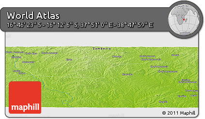 Physical Panoramic Map of the Area around 16° 29' 14" S, 38° 19' 30" E