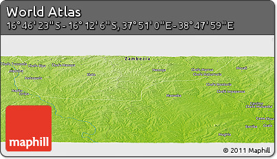 Physical Panoramic Map of the Area around 16° 29' 14" S, 38° 19' 30" E