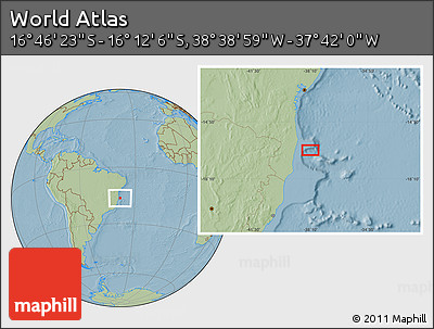 Savanna Style Location Map of the Area around 16° 29' 14" S, 38° 10' 29" W, hill shading