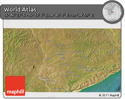 Satellite 3D Map of the Area around 16° 29' 14" S, 39° 10' 29" E