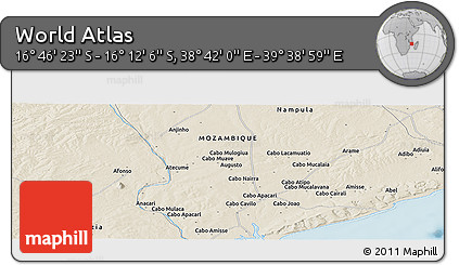 Shaded Relief Panoramic Map of the Area around 16° 29' 14" S, 39° 10' 29" E