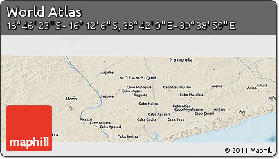 Shaded Relief Panoramic Map of the Area around 16° 29' 14" S, 39° 10' 29" E