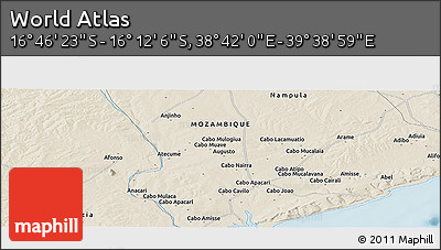 Shaded Relief Panoramic Map of the Area around 16° 29' 14" S, 39° 10' 29" E