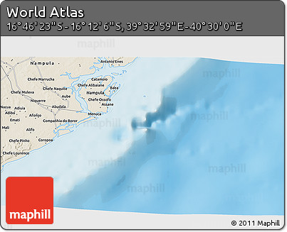 Shaded Relief 3D Map of the Area around 16° 29' 14" S, 40° 1' 29" E