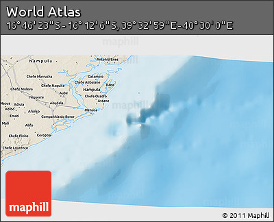 Shaded Relief 3D Map of the Area around 16° 29' 14" S, 40° 1' 29" E
