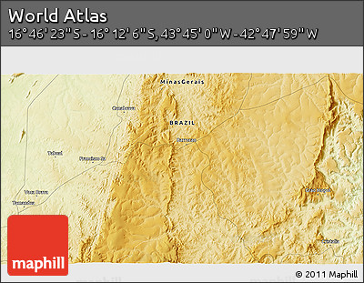 Physical 3D Map of the Area around 16° 29' 14" S, 43° 16' 29" W