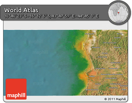 Satellite 3D Map of the Area around 16° 29' 14" S, 44° 16' 29" E