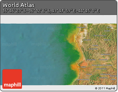 Satellite 3D Map of the Area around 16° 29' 14" S, 44° 16' 29" E
